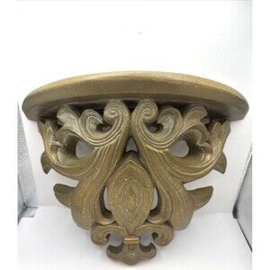 VTG Hollywood Regency Ornate Gold Fleur de lis  Scroll Wall Shelves  Sconces